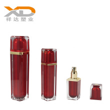 High quality spray paint red  square acrylic cosmetic bottle and cream jar  for personal care with customized